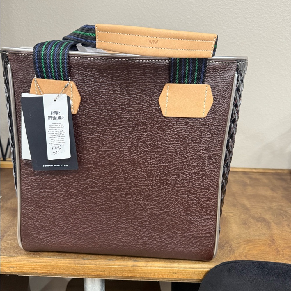 Consuela Brown Leather Tote Bag with Tan Accents